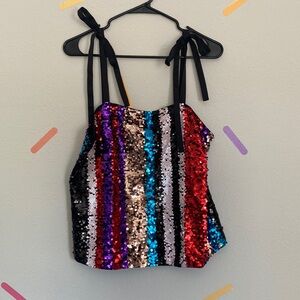 A|X Armani Exchange Sequin Ribbon-Strap Top Striped